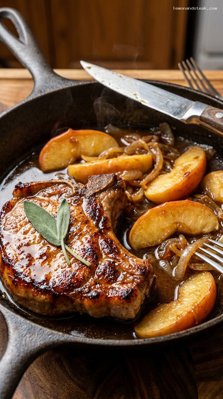 Apple Sage Pork Skillet With Hard Cider – Closeup