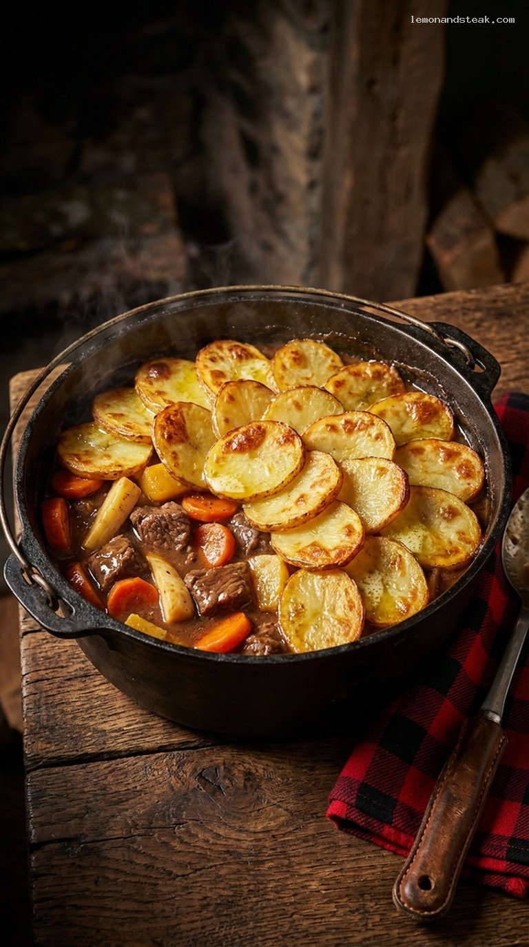 Beef and Root Vegetable Hot Pot with Crispy Potato Top