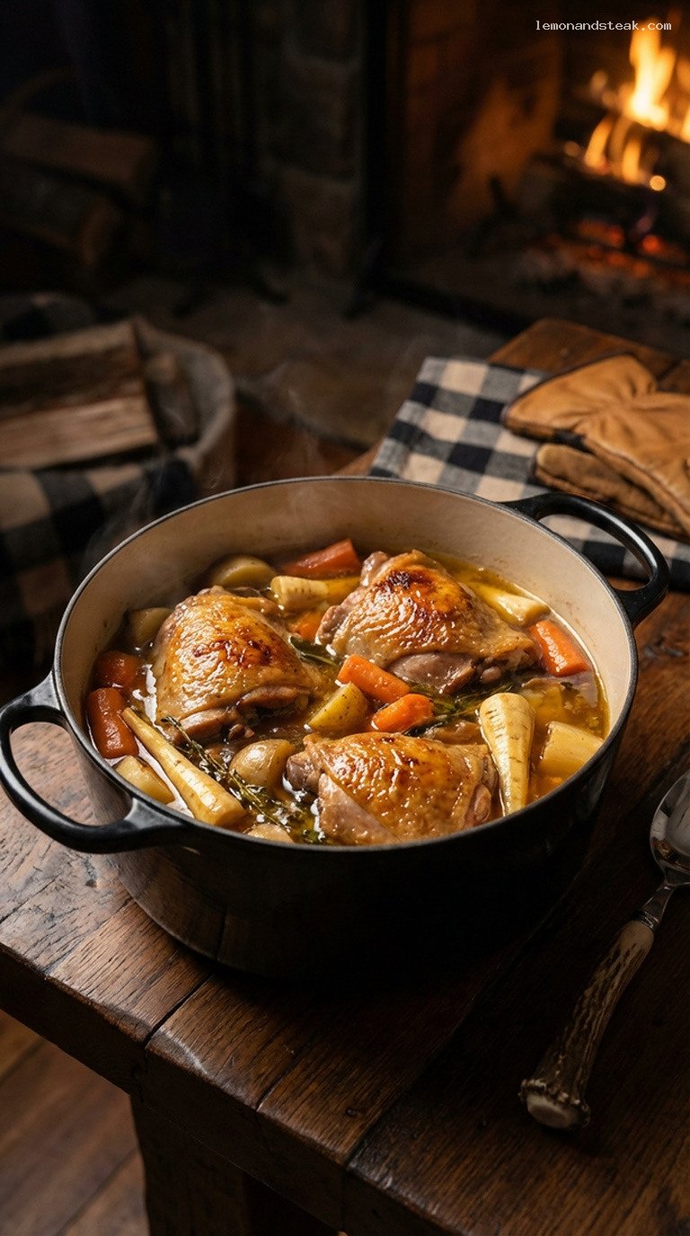 Braised Turkey Thighs with Root Vegetables and Herb Broth