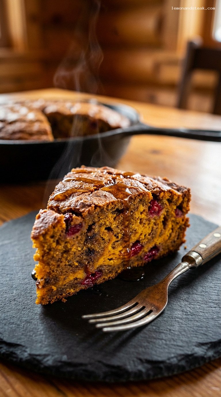 Brown Butter Spiced Pumpkin Cranberry Skillet Loaf – Closeup