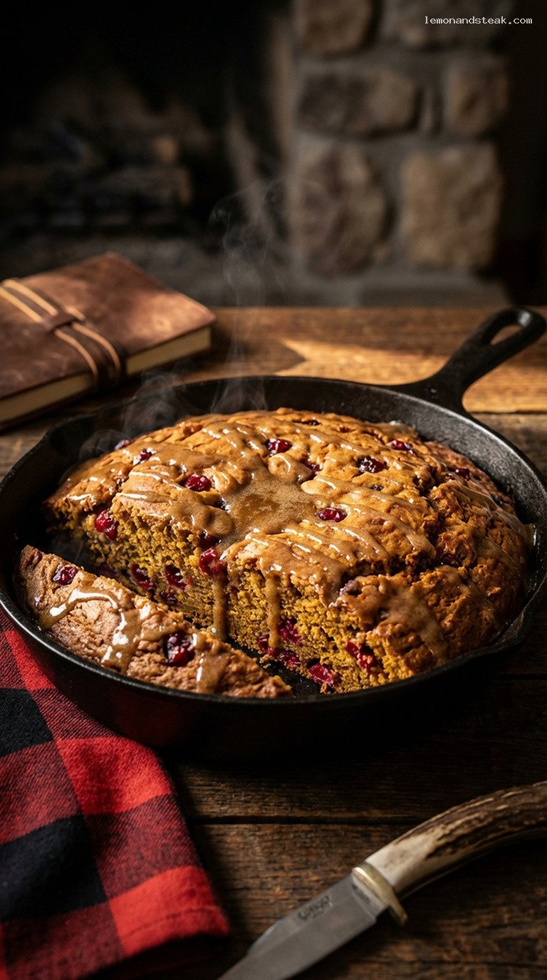Brown Butter Spiced Pumpkin Cranberry Skillet Loaf