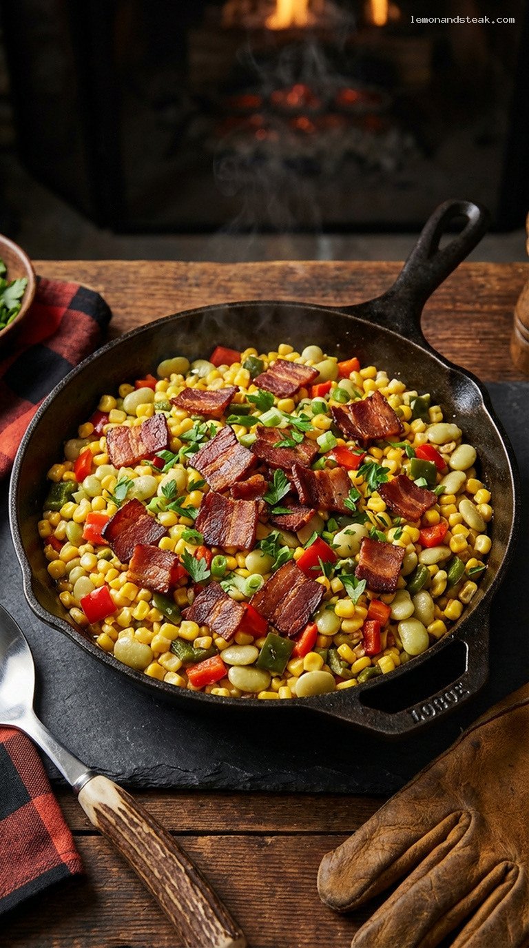 Campfire Bacon and Corn Skillet Succotash with Maple Butter
