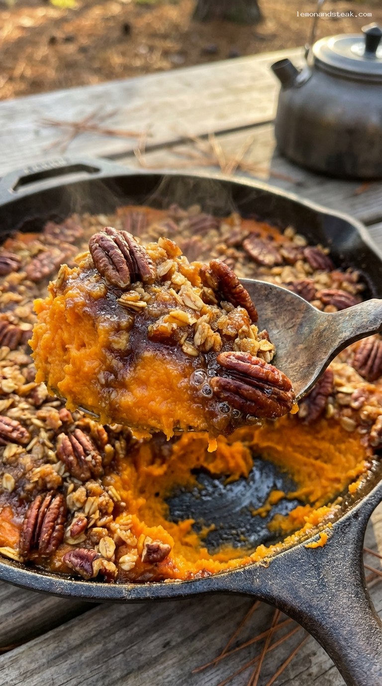 Campfire Sweet Potato Bake With Brown Butter Pecans – Closeup
