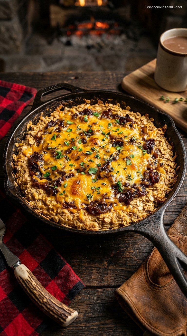 Cast-Iron Caramelized Onion and Cheddar Oat Bake