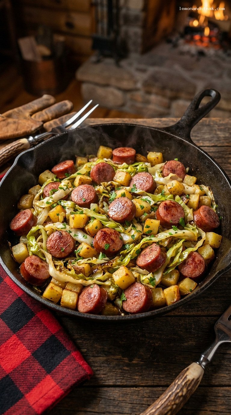 Cast-Iron Kielbasa, Potato, and Cabbage Skillet