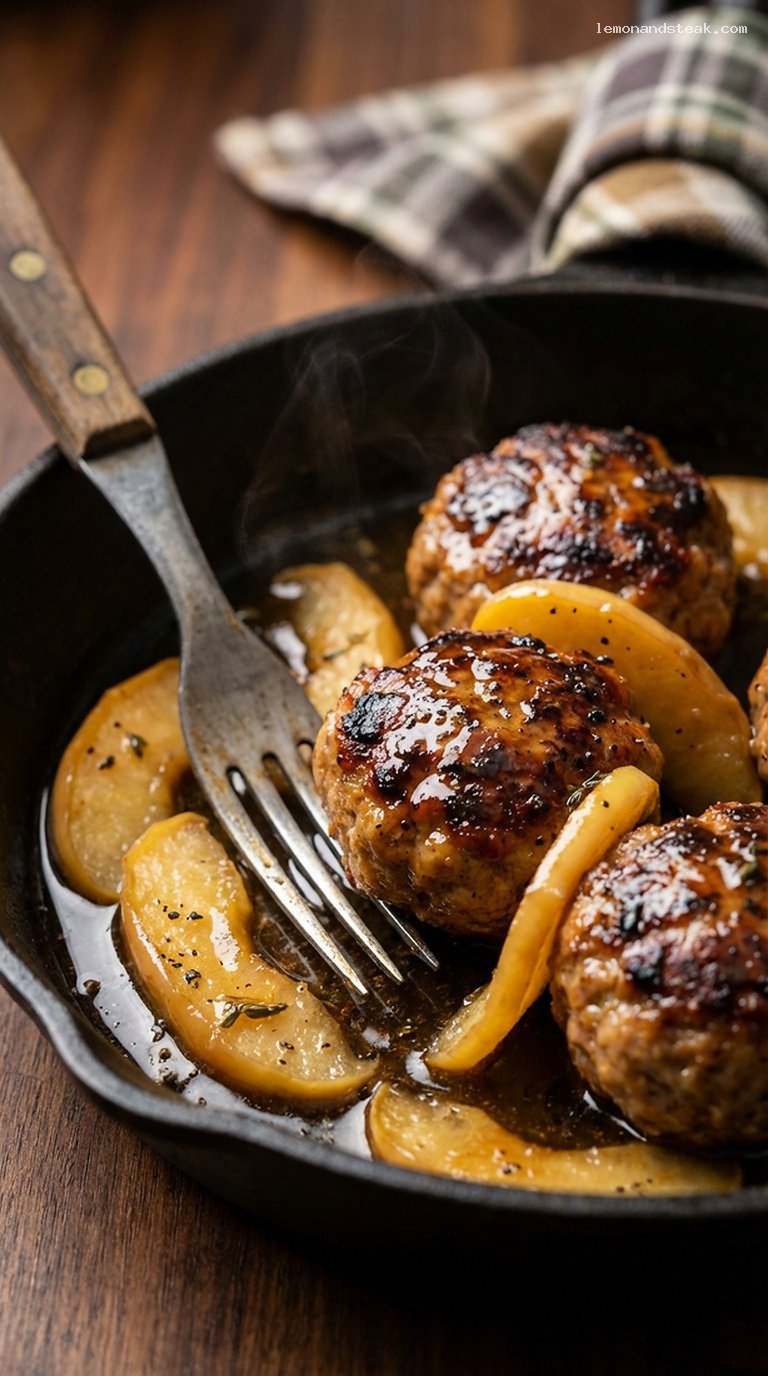 Cast-Iron Maple Apple Pork Meatballs with Herbs – Closeup