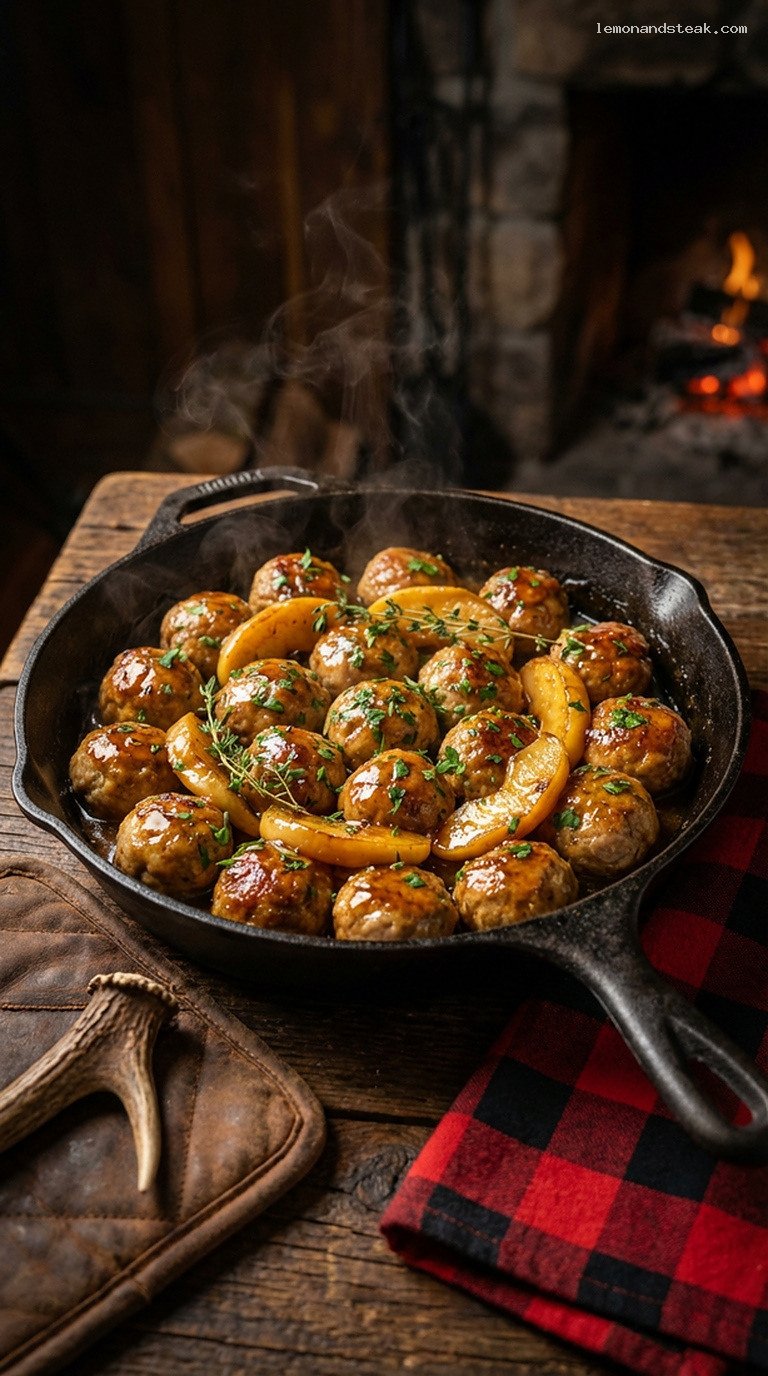 Cast-Iron Maple Apple Pork Meatballs with Herbs