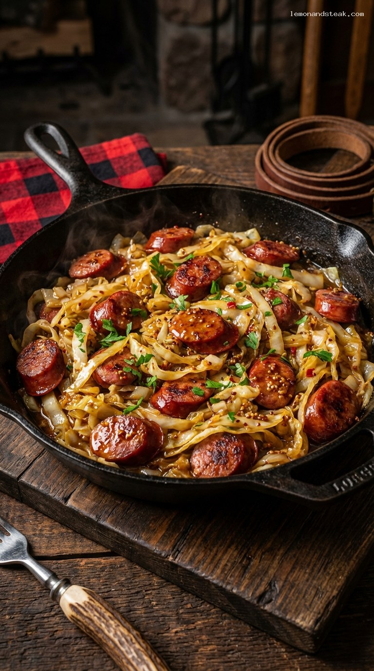 Cast Iron Sausage and Caramelized Cabbage Skillet