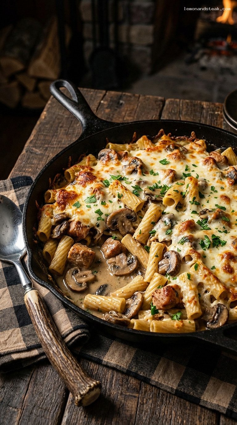 Cheesy Chicken Marsala Pasta Bake with Mushrooms
