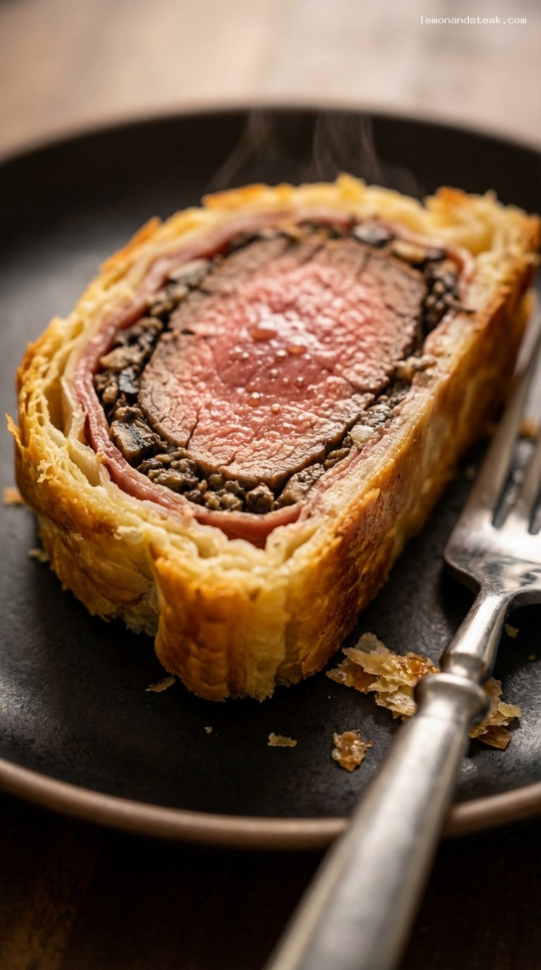 Classic Beef Wellington with Mushroom Duxelles and Pâté – Closeup