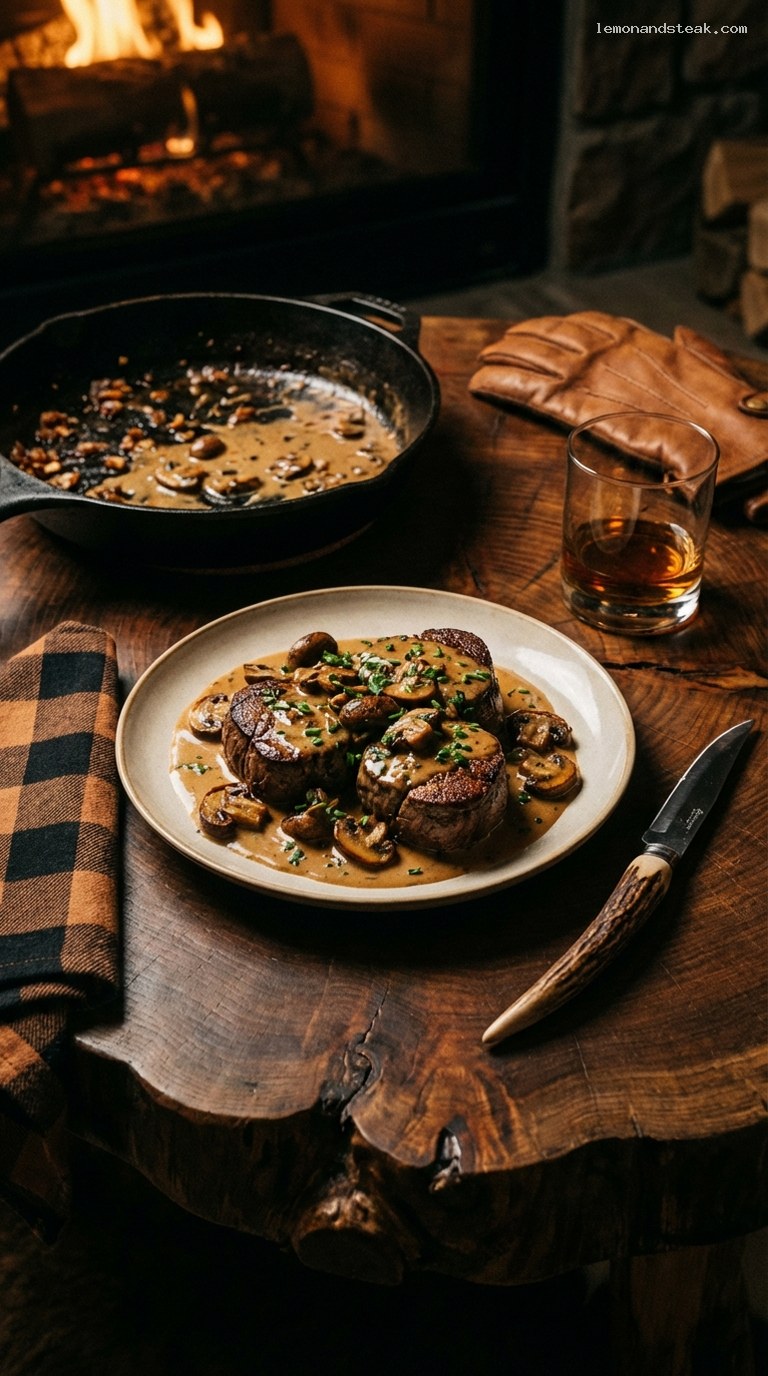 Classic Steak Diane with Mushrooms and Cognac Cream Sauce