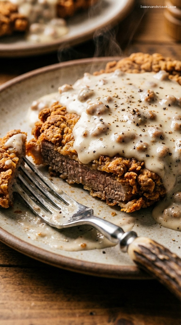 Country-Style Chicken Fried Steak With Cream Gravy – Closeup