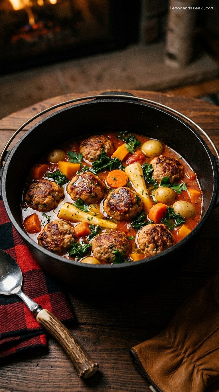 Cozy Braised Turkey Meatball Stew with Winter Vegetables