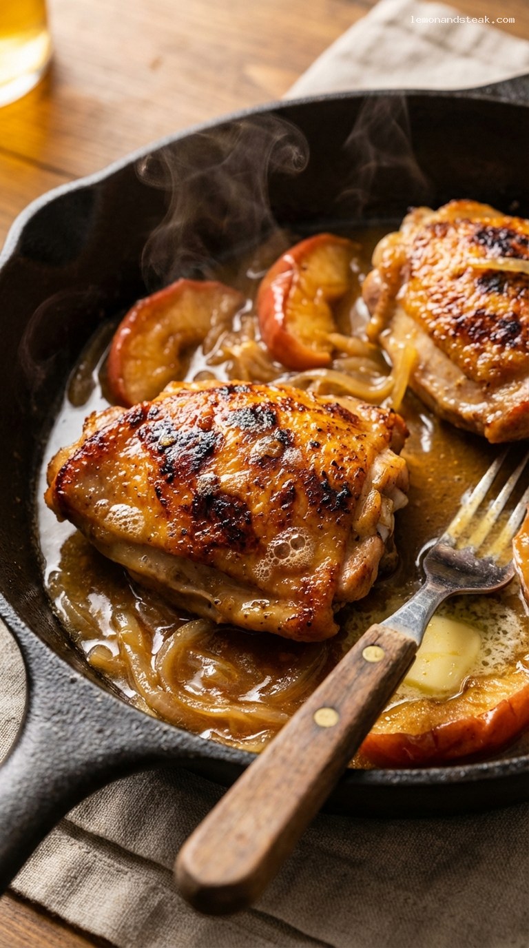 Cozy Cast-Iron Apple Cider Chicken Thighs – Closeup