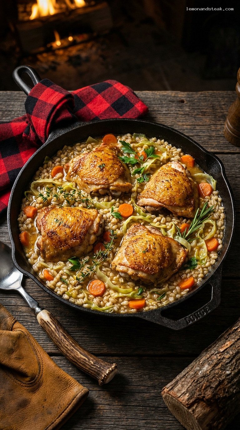 Cozy Cast Iron Chicken and Barley Cabbage Skillet
