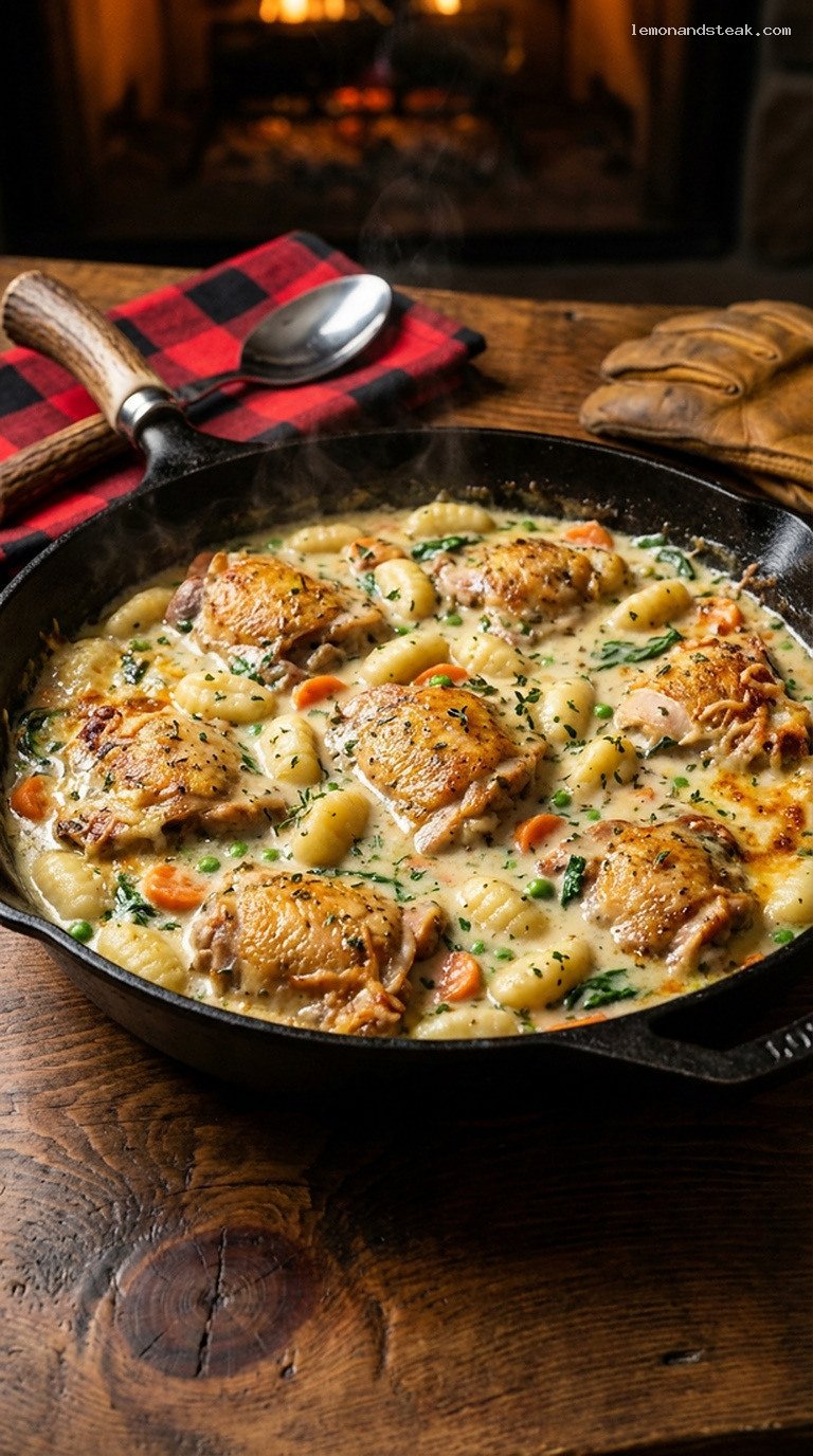 Cozy Creamy Chicken and Gnocchi Skillet with Vegetables