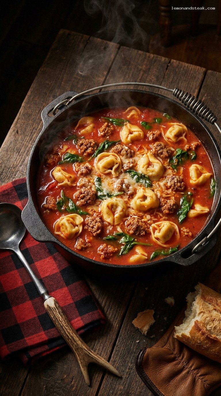 Cozy Italian Sausage and Tortellini Soup with Spinach