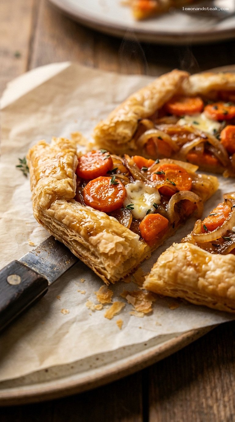 Cozy Maple-Butter Roasted Carrot and Onion Galette – Closeup