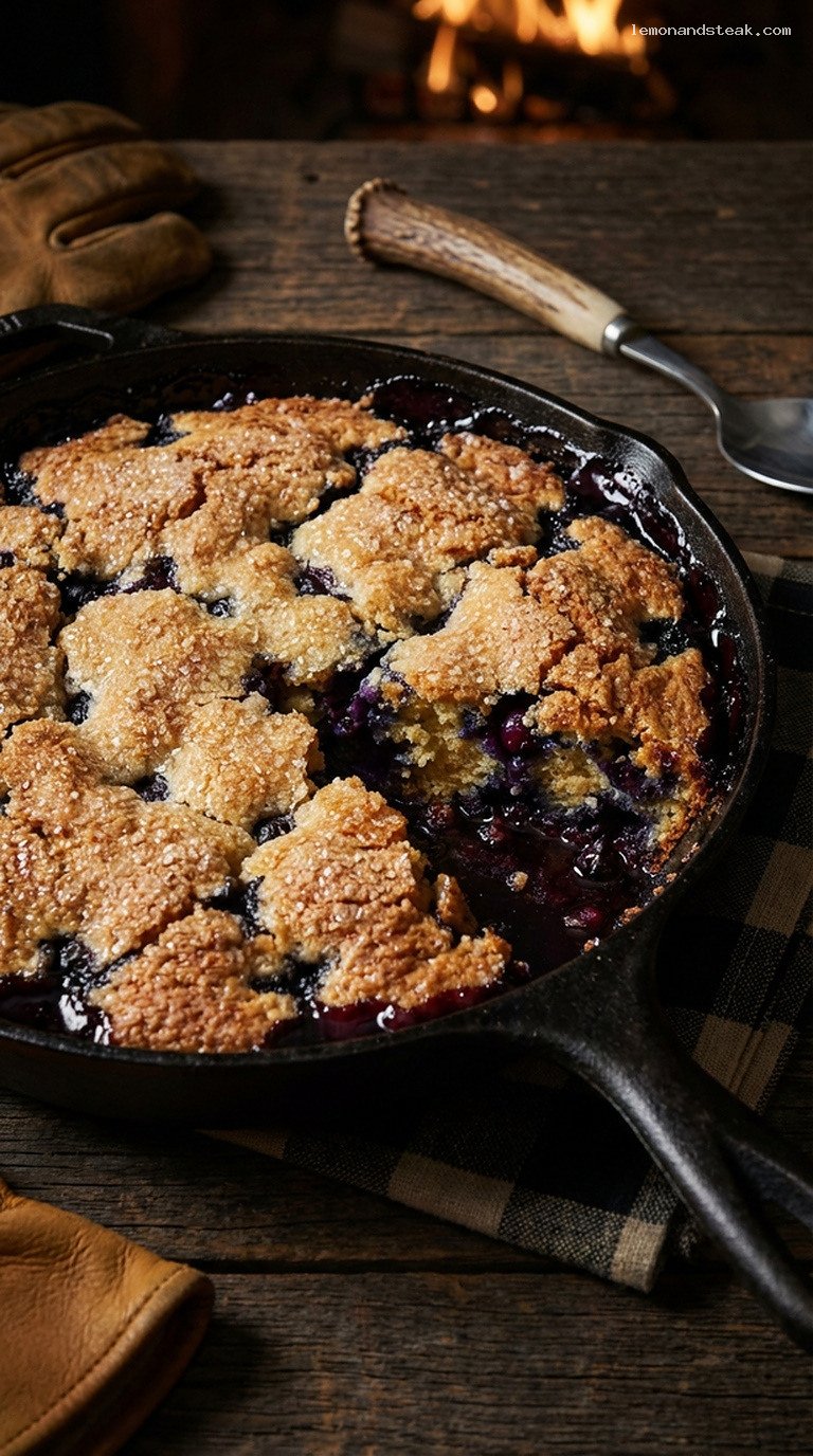 Cozy Wild Blueberry-Maple Skillet Buckle with Sugar-Crusted Topping