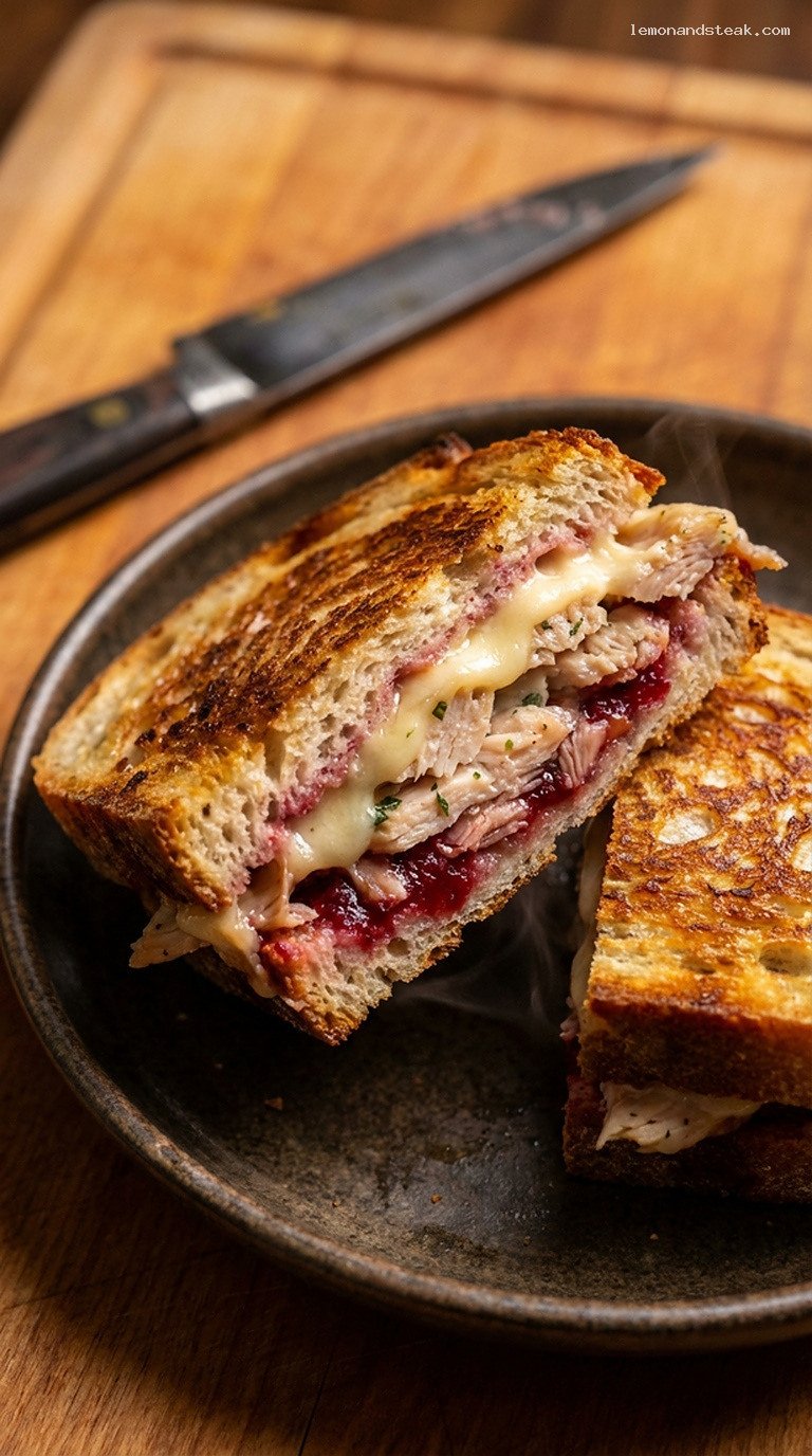 Cranberry Sage Skillet Turkey Melt Sandwiches – Closeup
