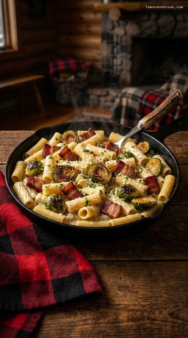 Creamy Bacon and Brussels Sprouts Parmesan Pasta