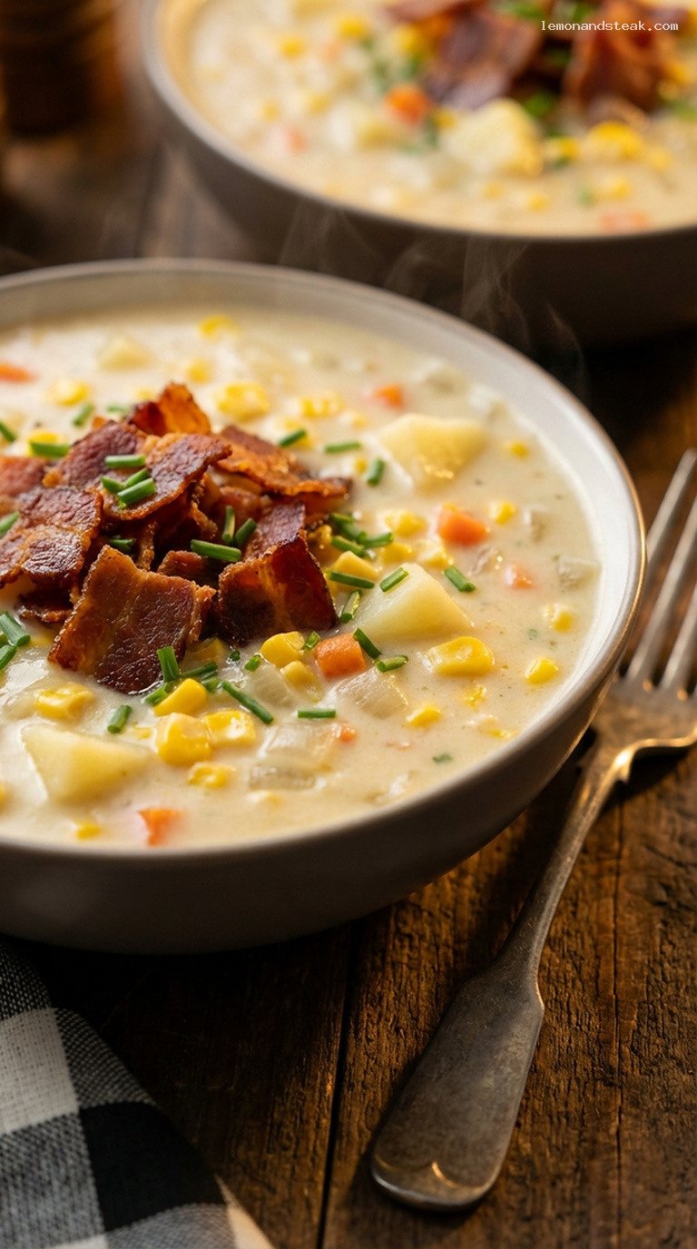 Creamy Bacon and Corn Chowder for Winter Nights – Closeup