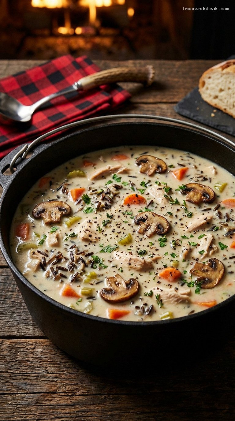 Creamy Chicken and Wild Rice Soup with Mushrooms