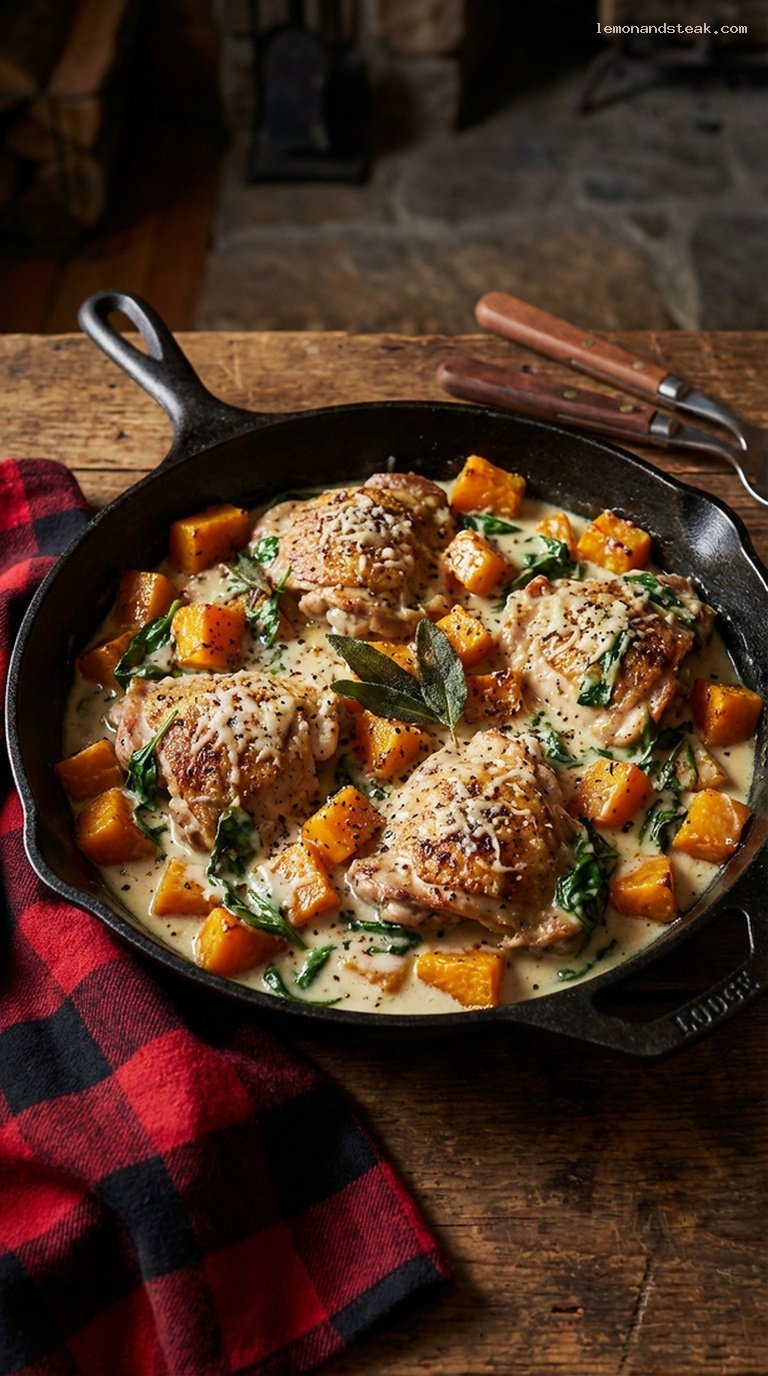 Creamy Chicken and Winter Squash Skillet with Sage