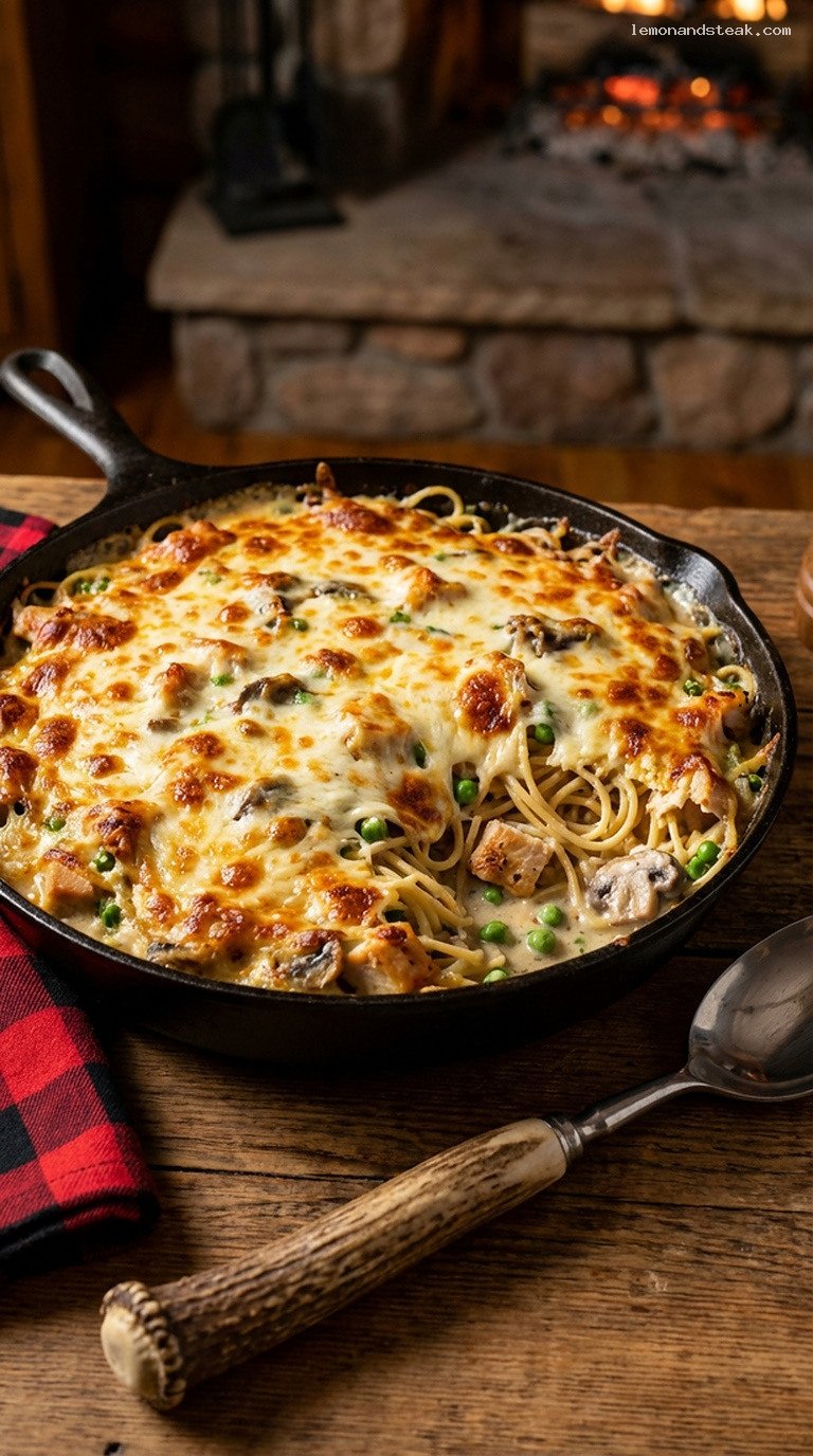 Creamy Chicken Tetrazzini Casserole With Mushrooms and Cheese
