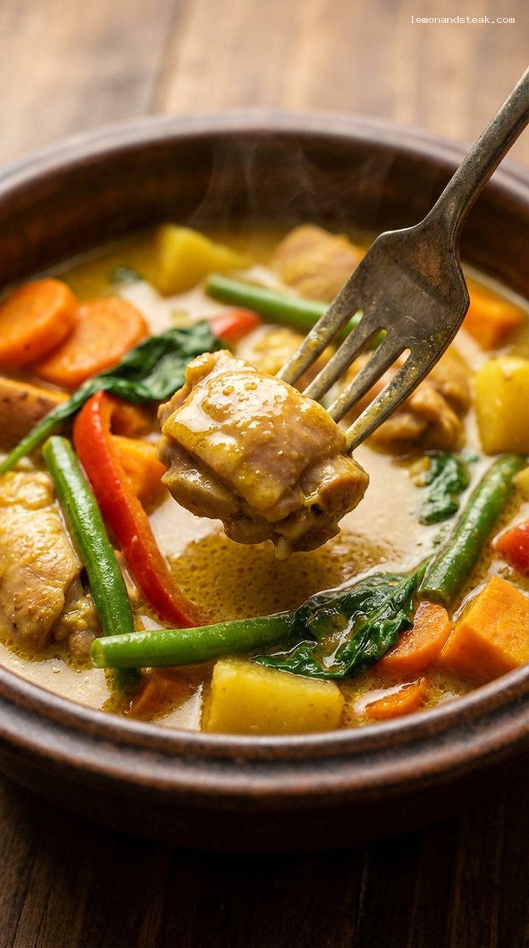 Creamy Coconut Curry Chicken Stew with Vegetables – Closeup