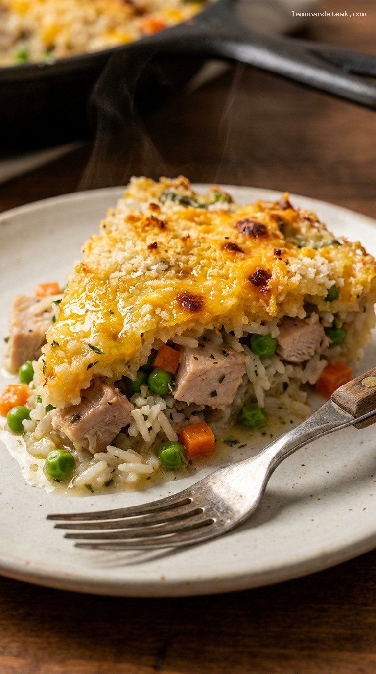 Creamy Herbed Turkey and Rice Casserole – Closeup