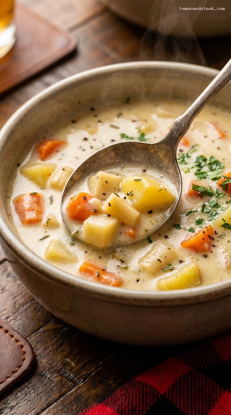 Creamy Winter Vegetable Chowder with Carrots and Parsnips – Closeup