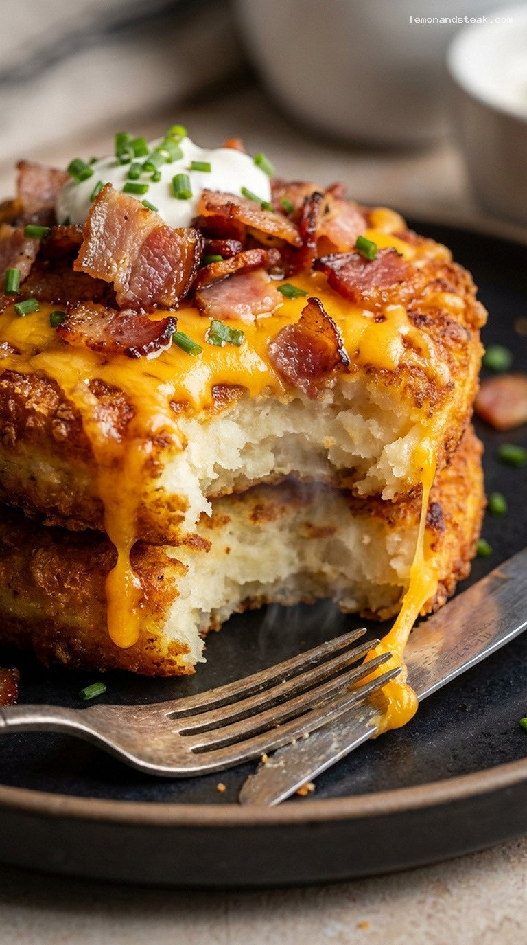 Crispy Bacon and Cheddar Mashed Potato Cakes – Closeup