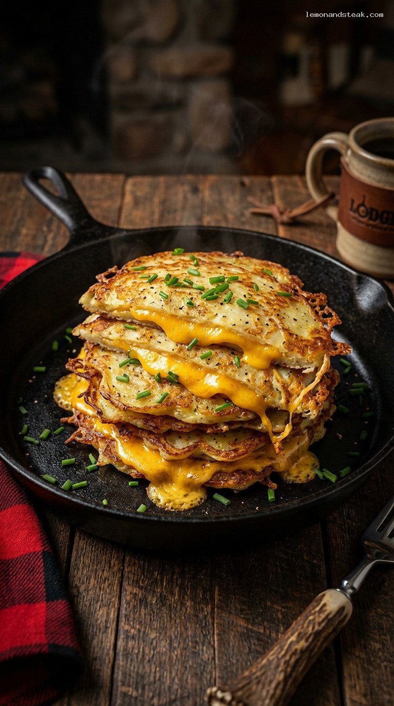 Crispy Cast-Iron Cheddar Potato Flapjack Stack