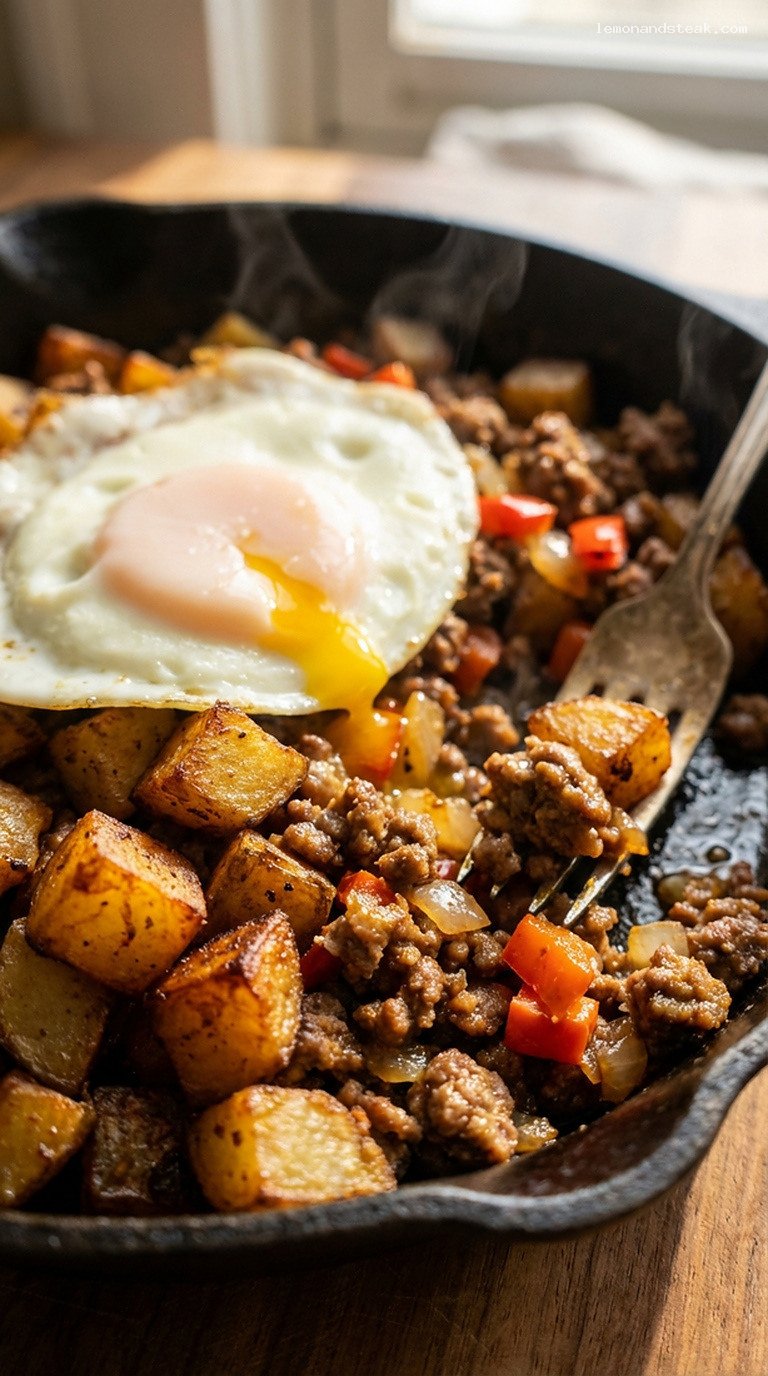 Crispy Skillet Beef and Potato Hash – Closeup