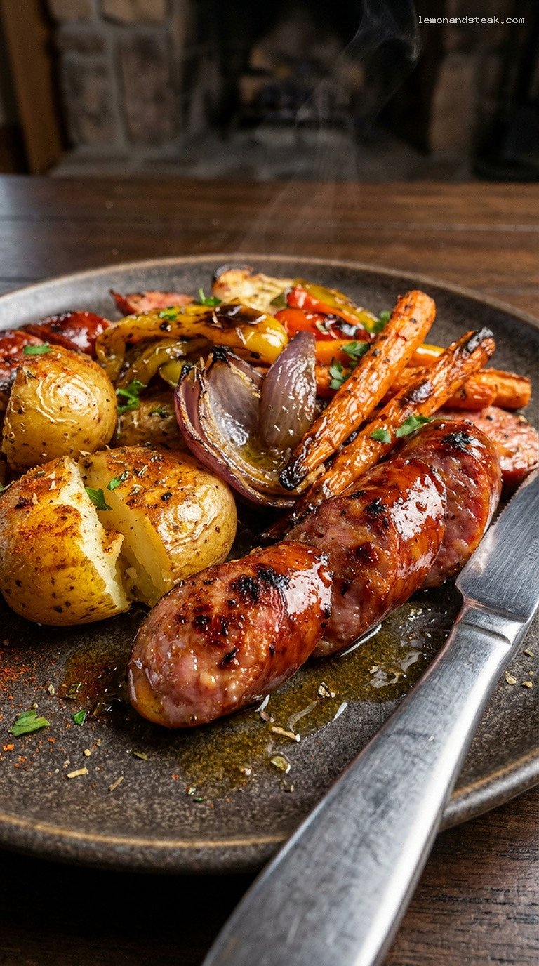 Fire-Roasted Vegetable and Sausage Hearth Bake – Closeup