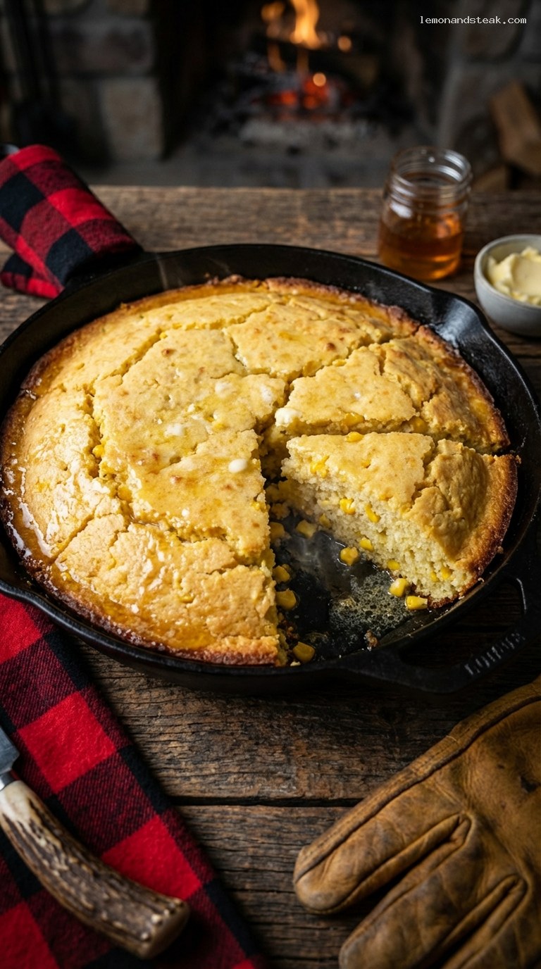 Fluffy Buttermilk Skillet Cornbread with Honey Butter
