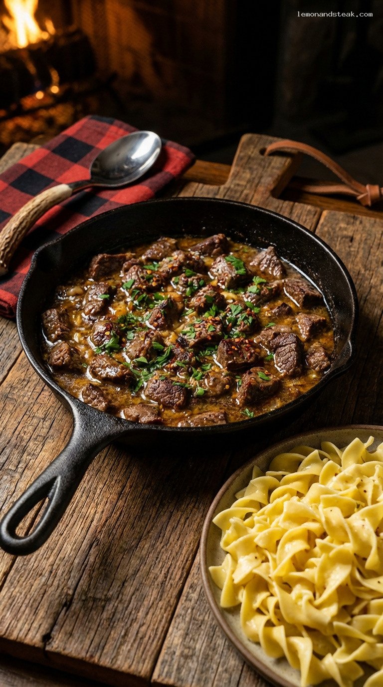 Garlic Butter Beef Tips and Noodles in Cast Iron