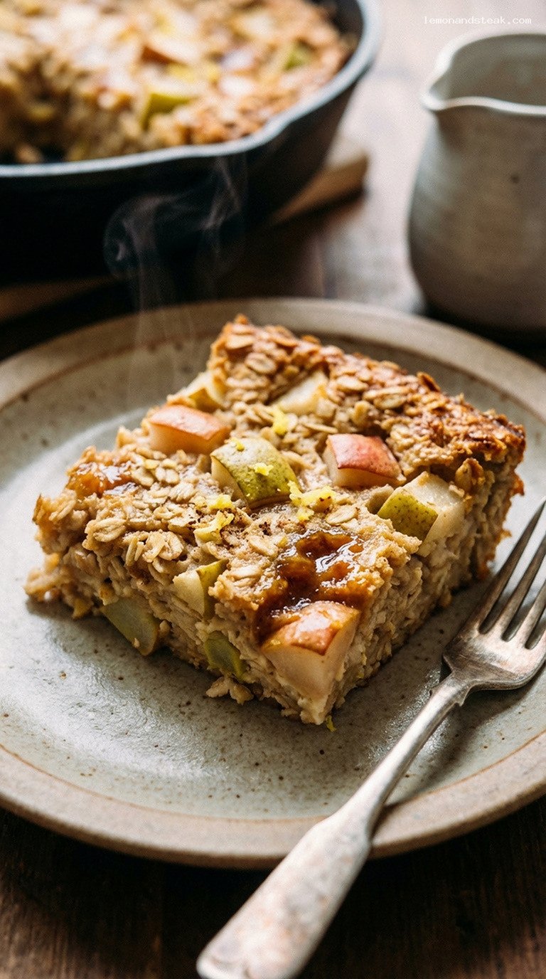 Ginger-Pear Baked Oatmeal Breakfast Casserole – Closeup