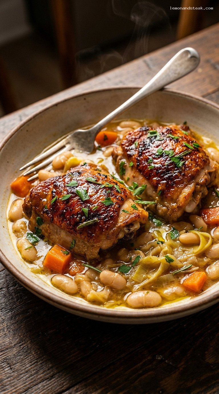 Hearth-Braised Chicken and White Bean Ragout – Closeup