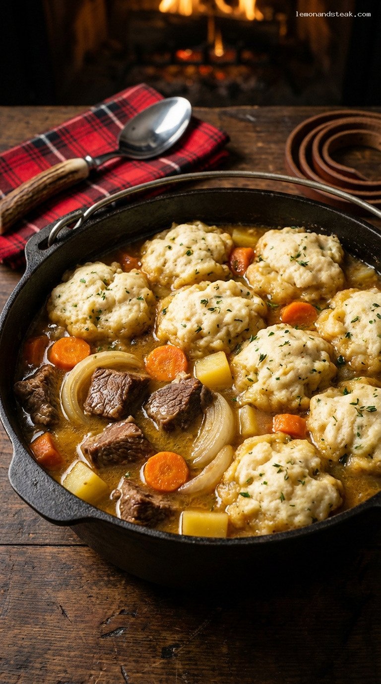 Hearty Frontier Beef and Onion Dumpling Stew