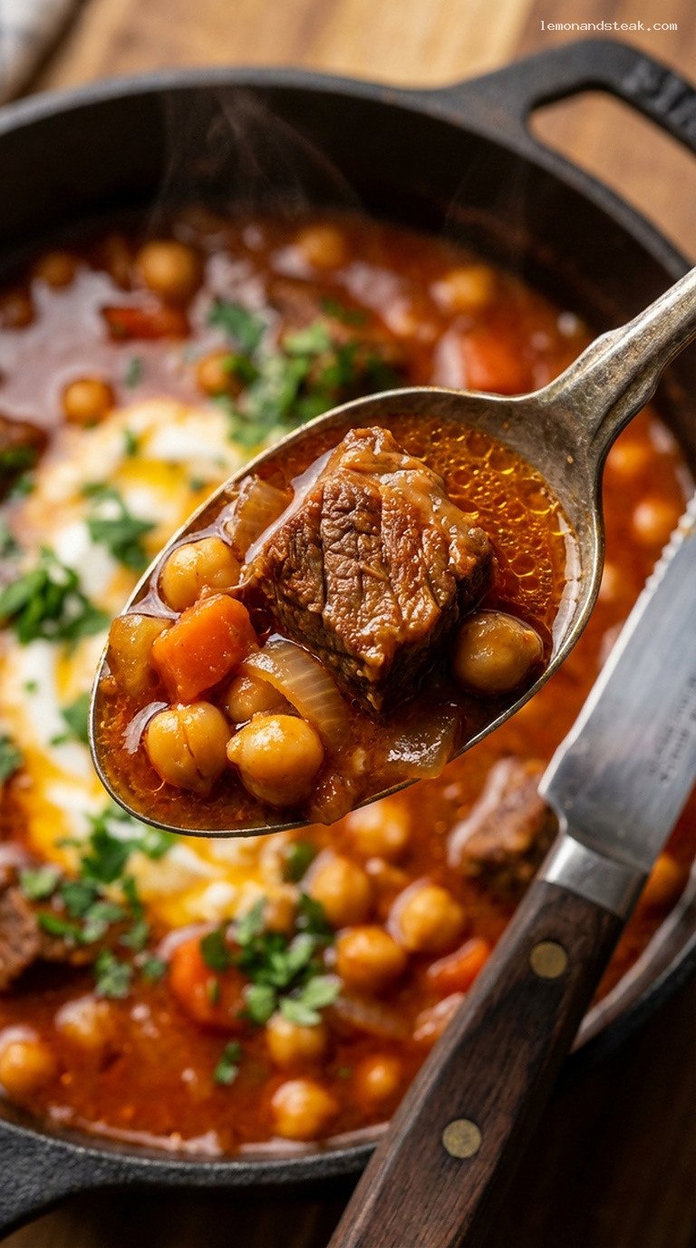 Hearty Spiced Chickpea and Beef Stew – Closeup