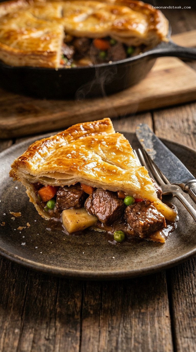 Irish Beef and Vegetable Pie with Stout Gravy – Closeup
