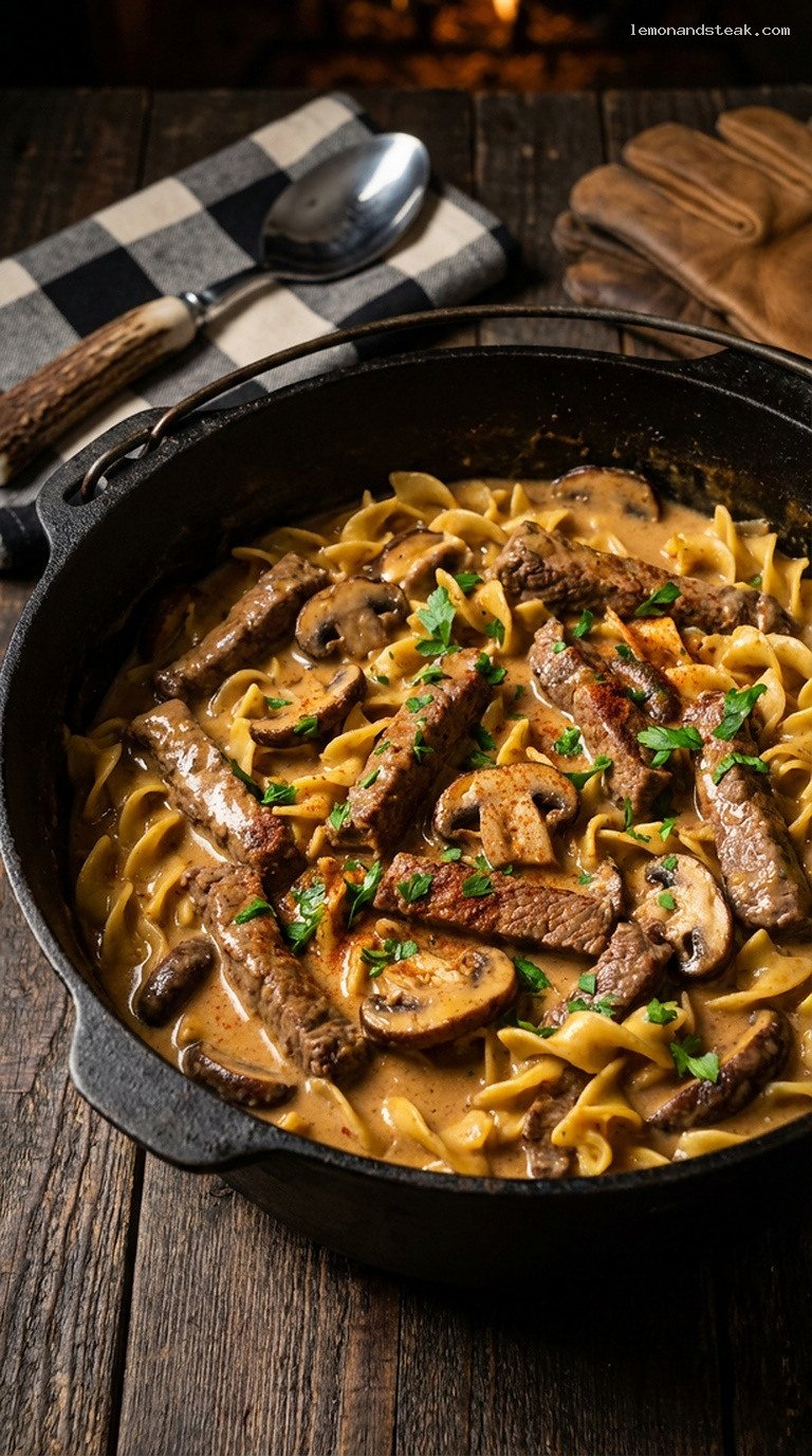 Iron Kettle Beef and Mushroom Stroganoff with Egg Noodles