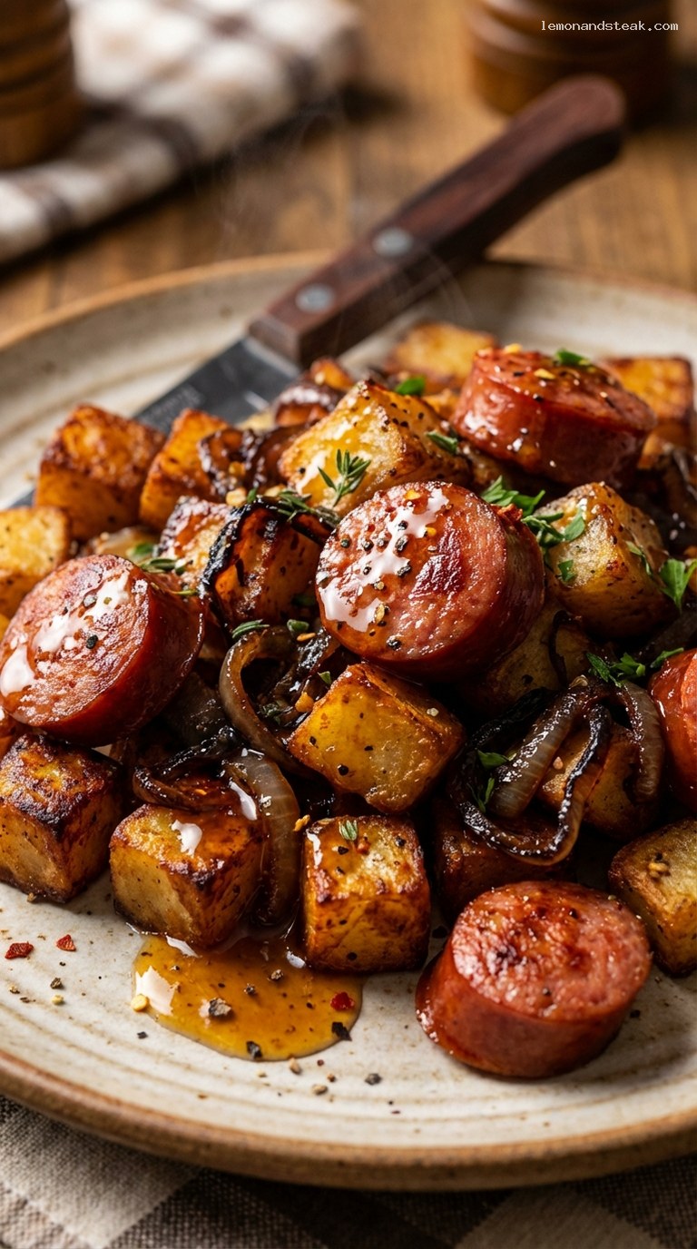 Lumberjack Breakfast Hash With Crispy Potatoes and Maple-Pepper Glaze – Closeup