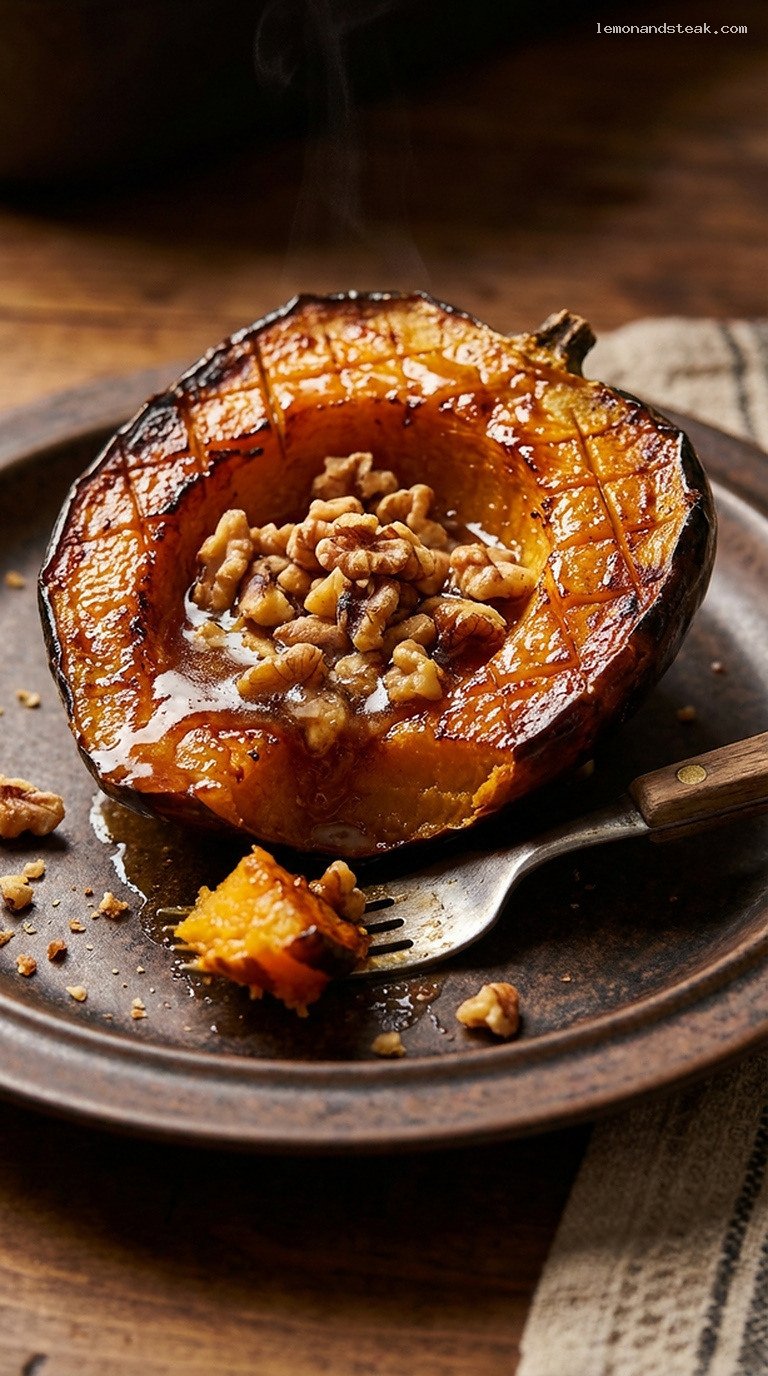 Maple Butter Roasted Acorn Squash with Toasted Walnuts – Closeup