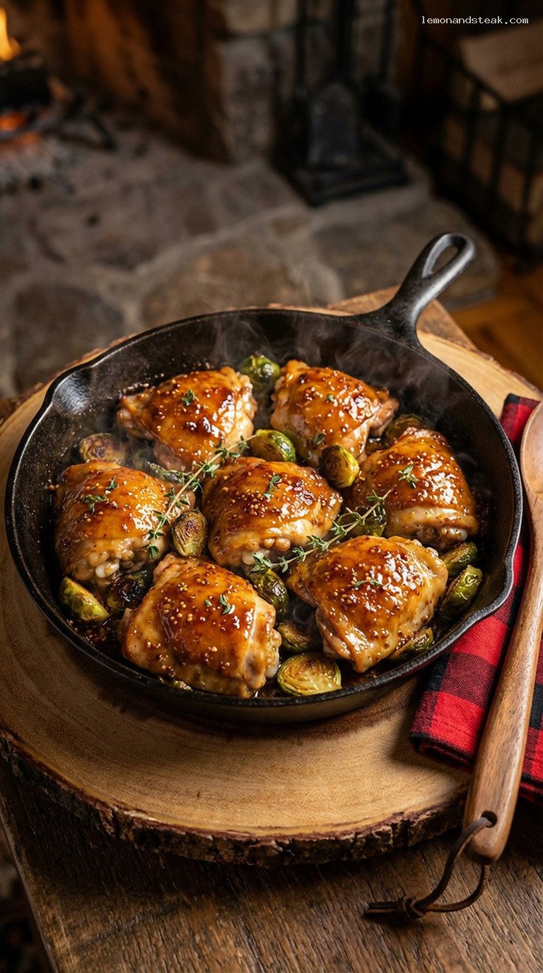 Maple Mustard Chicken and Crispy Brussels Sprout Skillet