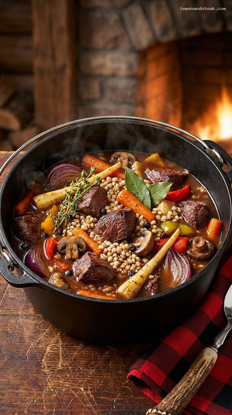 Mountain Venison and Barley Stew with Juniper and Thyme