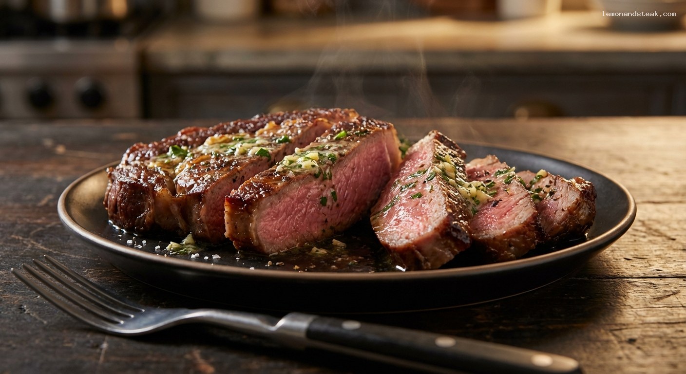 Pan-Seared Ribeye with Garlic Herb Butter – Closeup