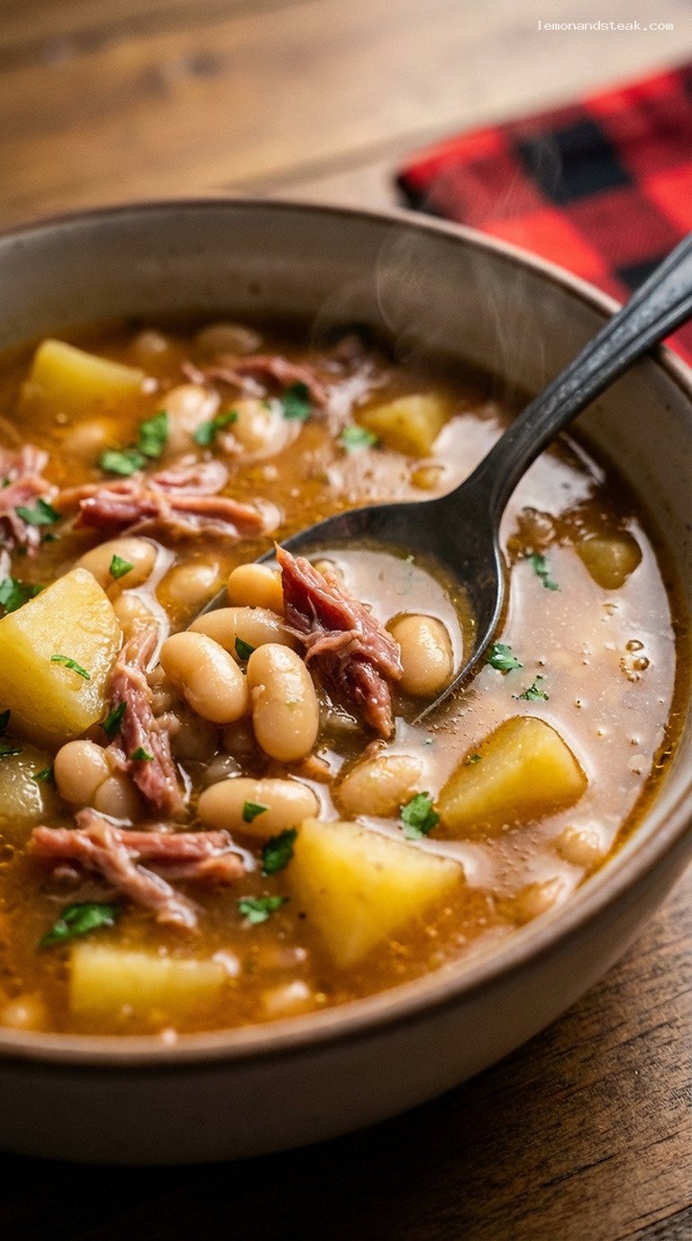 Rustic Bean and Ham Hock Stew – Closeup